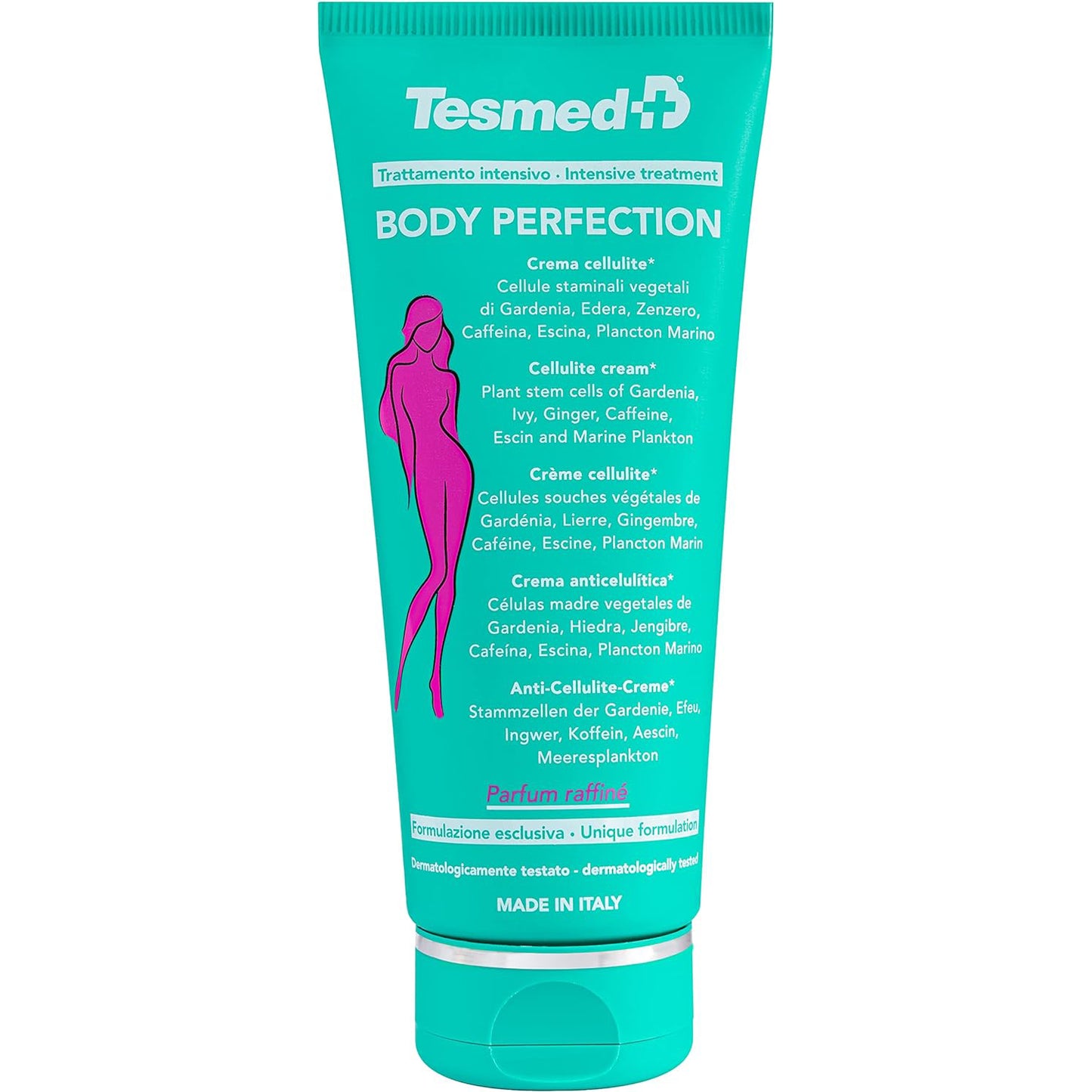 Crème corporelle et anti-cellulite Tesmed Body Perfection, hydratante, raffermissante. Légère sensation de fraîcheur, parfum excellent. Pour une peau d'orange et des jambes lourdes.