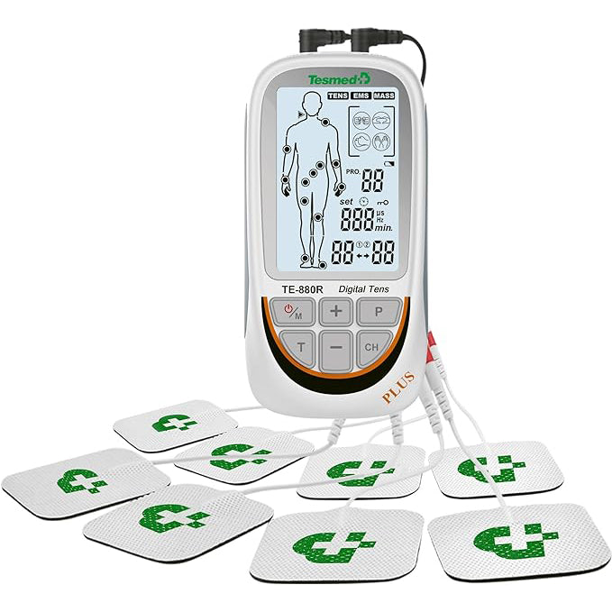 TE-880R Plus Électrostimulateur Musculaire Rechargeable, EMS, TENS, Massage - 73 programmes dont 2 personnalisables - Fonctionne avec 8 électrodes