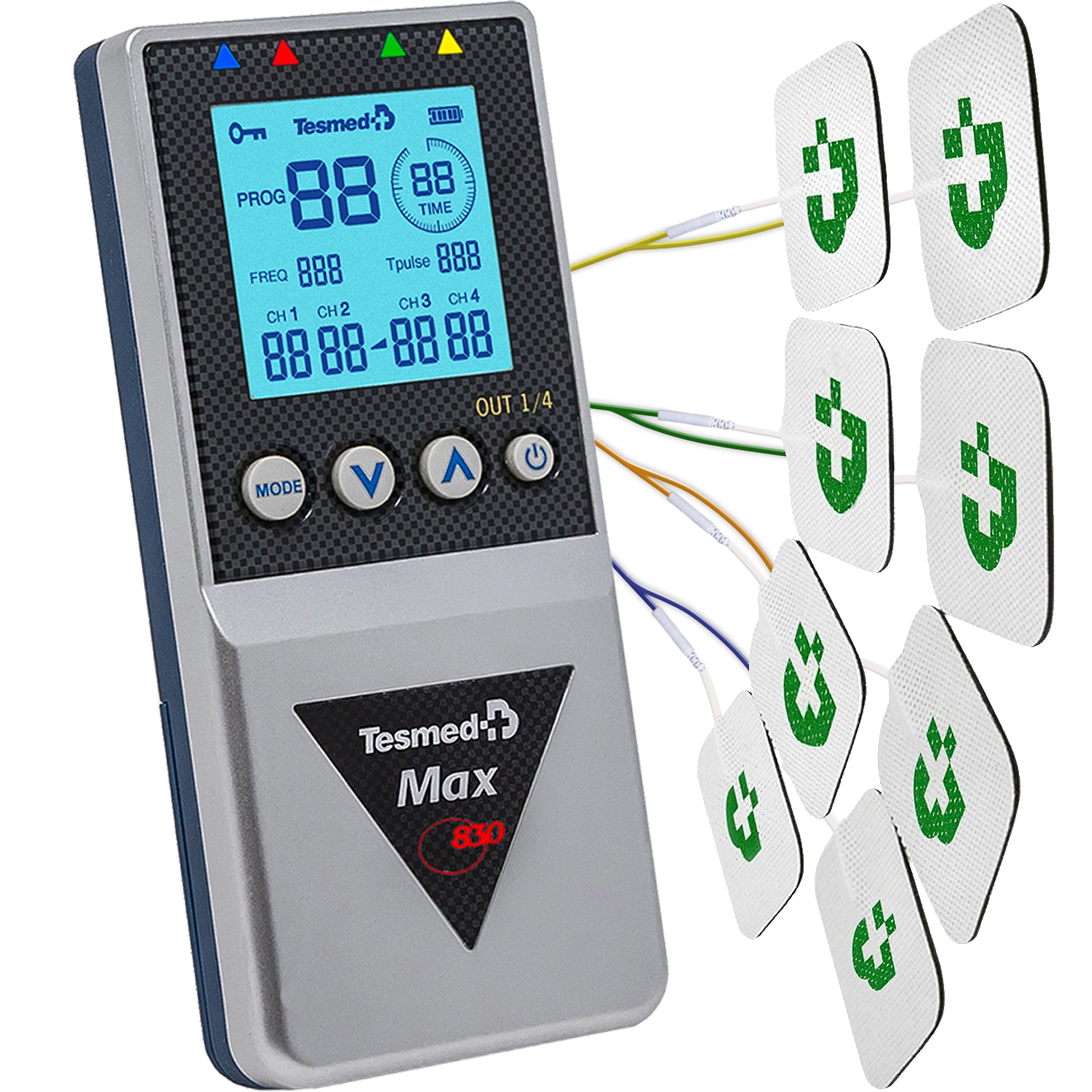 Electrostimulateur Musculaire Professionnel Tens/EMS/Massage avec Stimulation Séquentielle, 4 Canaux, 115 Programmes Dont 20 Personnalisables, Rechargeable, Inclus 20 Électrodes